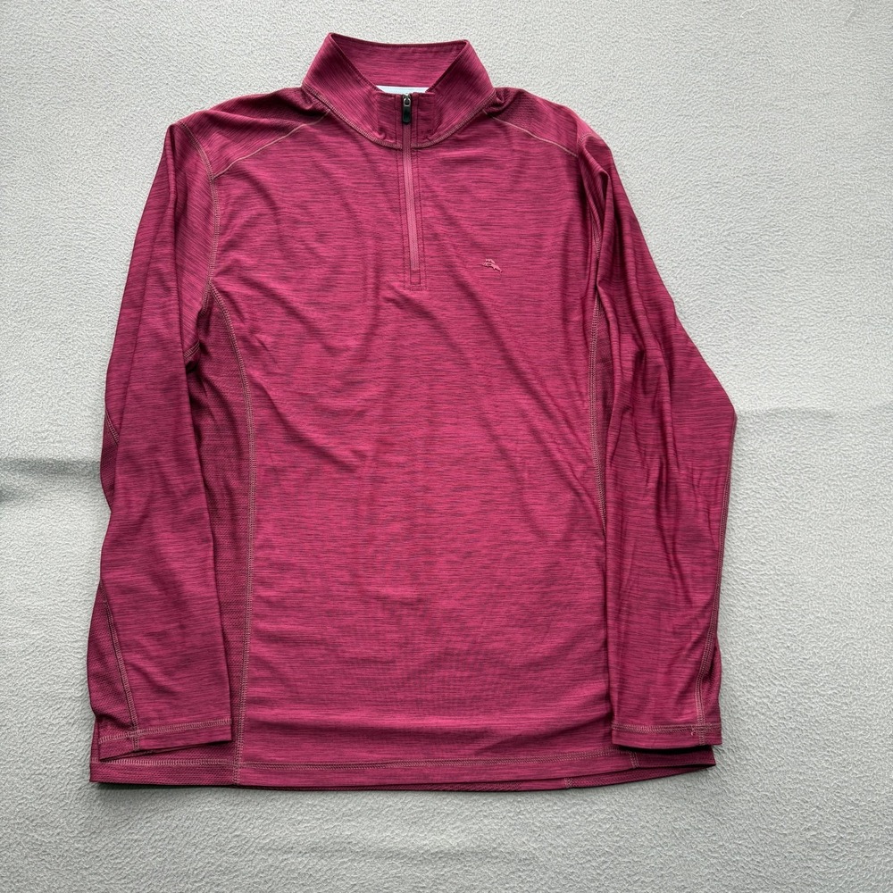 Tommy Bahama Pullover Mens Medium Red‎ Quarter Zip Long Sleeve IslandZone Top